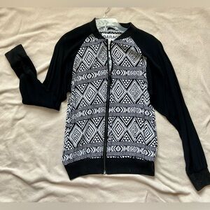Garage Black and White Geometric Patterned Bomber Jacket